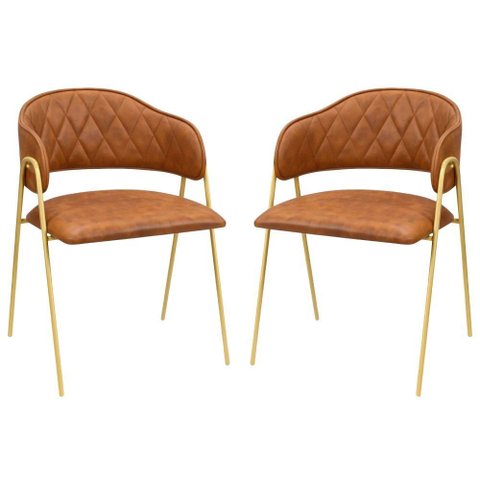 Conjunto 2 Cadeiras Veneza Couro Caramelo Metal Dourado
