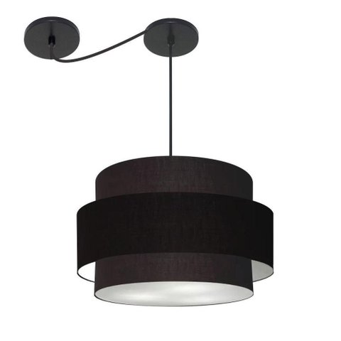 Lustre Sala de Jantar com Desvio Vivare Md-4400 Cúpula em Tecido 55cm Preto 127/220v