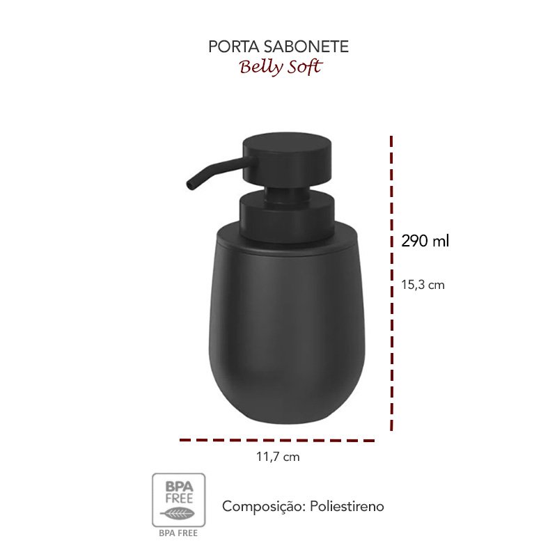 Porta Sabonete Liquido Preto Dispenser 290ml - 4
