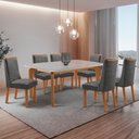 Ver imagem 1 de Mesa de Jantar Liz 180cm Tampo MDF Vidro Canto Copo com 6 Cadeiras Carolina