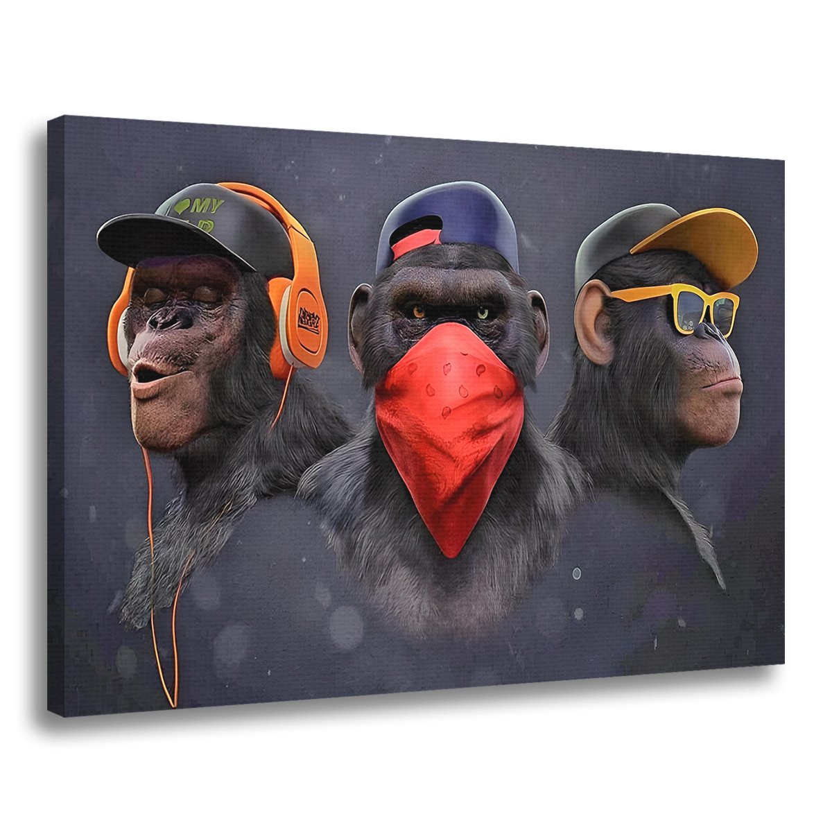 Quadro Decorativo Macacos Cego Surdo e Mudo Tela Grande Tecido Canvas