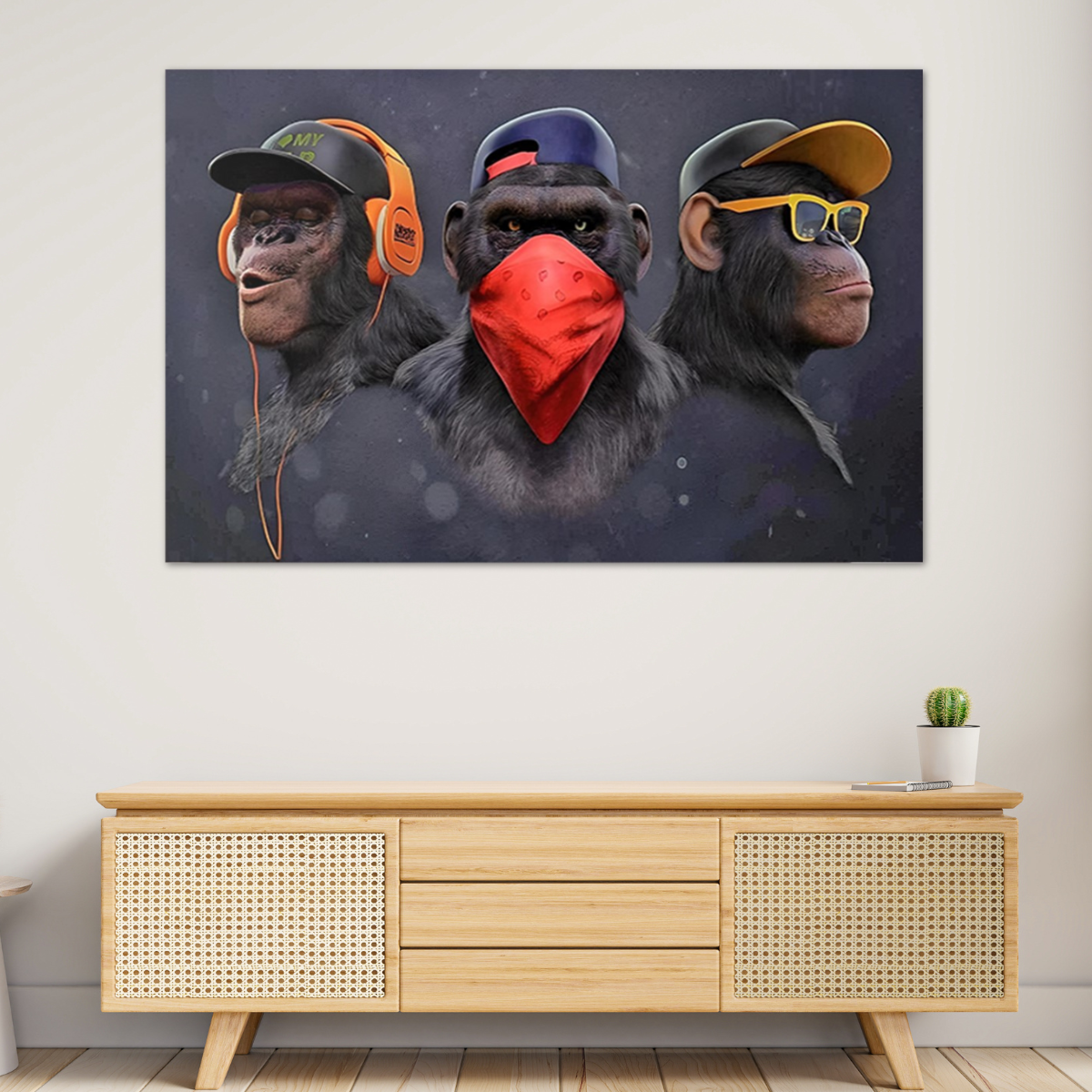 Quadro Decorativo Macacos Cego Surdo e Mudo Tela Grande Tecido Canvas - 6