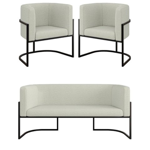 Kit Sofá 2 Lugares + 2 Poltronas Bouclê Preto Bege