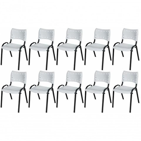 Cadeira Iso Base Preto Igreja, Escola, Escritório - Branco Kit 10 Peças