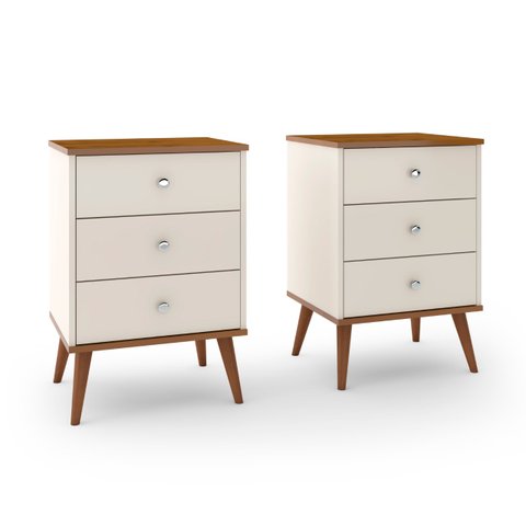 Conjunto 2 Mesas de Cabeceira Mix 3 Gavetas Off/ Freijó
