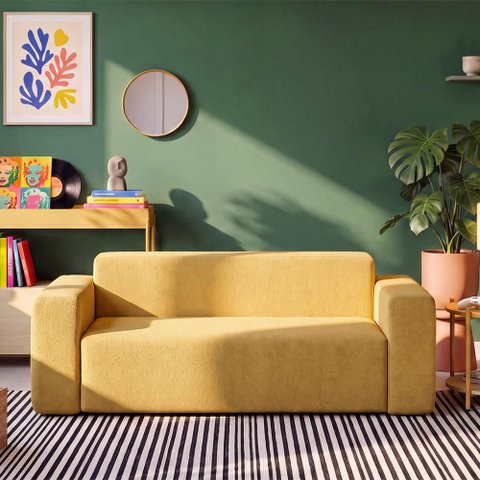 Sofá 3 Lugares Sync Kappesberg 236cm Boucle Mostarda