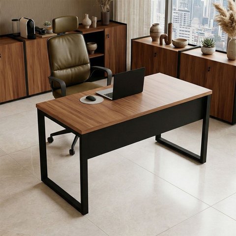 Mesa Escritório Escrivaninha 140cm X 60cm Pés em Metal Tampo 100% Mdf Industrial Executive