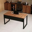 Ver imagem 4 de Mesa Escritório Escrivaninha 140cm x 60cm Pés em Metal Tampo 100% MDF Industrial Executive Marrom/Nogal/Preto