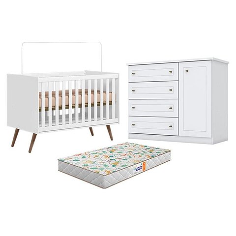 Berço Americano Q Encanto 3820 Retrô Branco Acetinado - Qmovi e Cômoda Infantil Americano Branco HP 