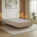 Ver imagem 1 de Cama Box Casal Estofada em Madeira Maciça Base Reforçada Santorini Espresso Móveis Bege/Dourado