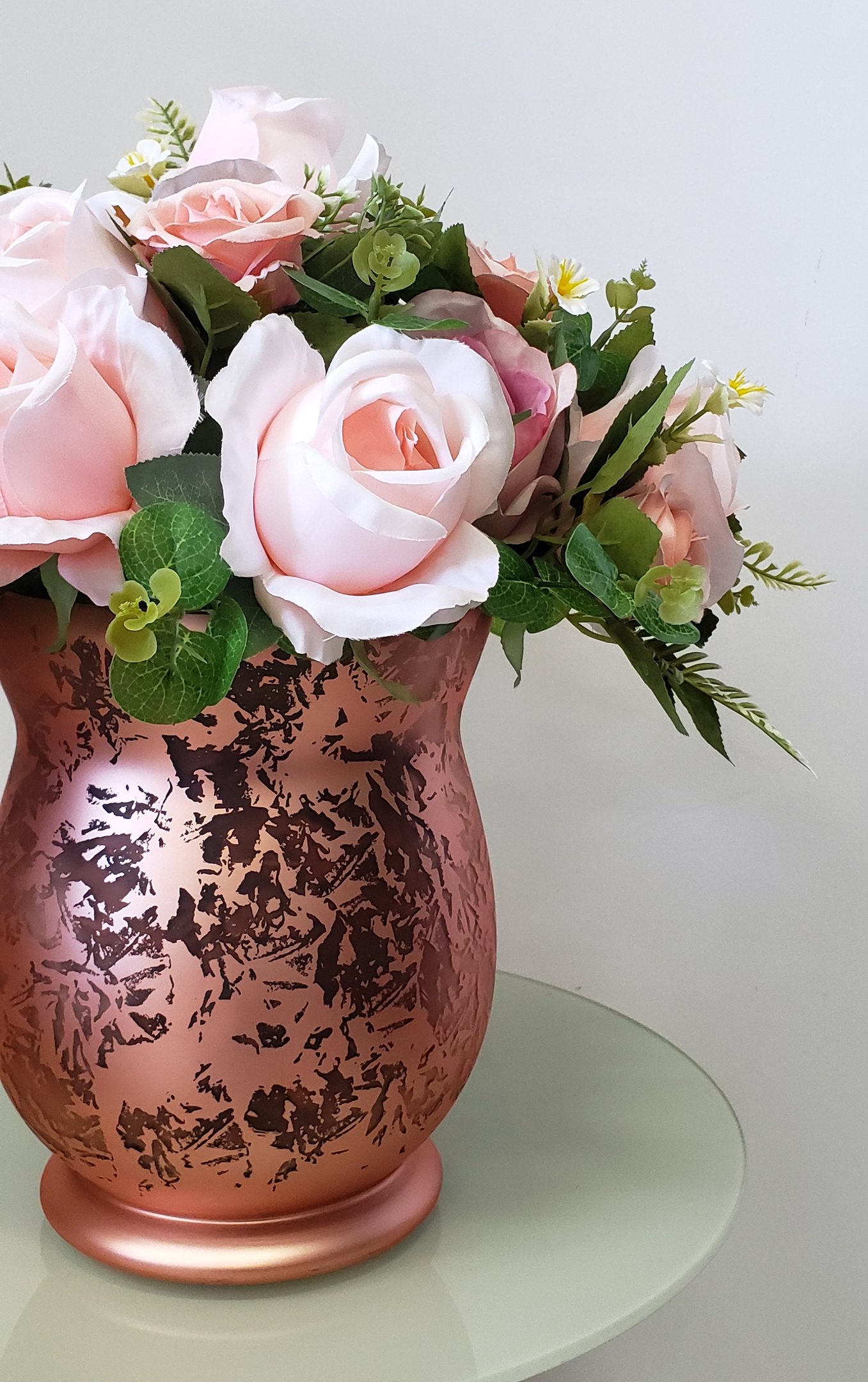 Arranjo de Flores Rosas Artificial e Vaso Rosê 45cm - 3