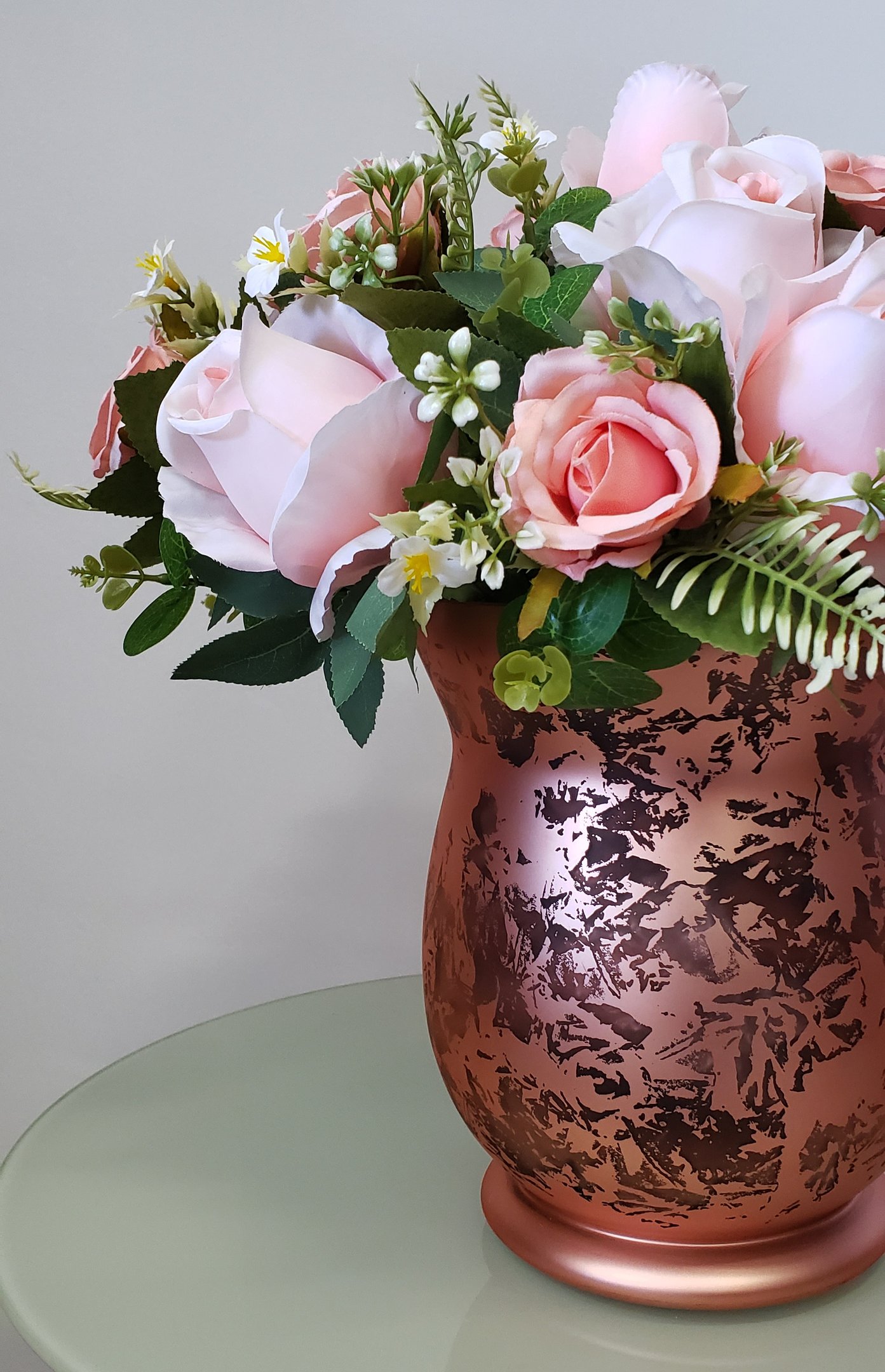 Arranjo de Flores Rosas Artificial e Vaso Rosê 45cm - 4