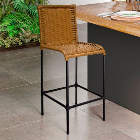 Banqueta Alta Diplomata em Aço Carbono e Fibra Sintética