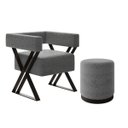 Ver imagem 2 de Kit Poltrona e Puff Decorativa Dunas Estilo Industrial:linho Cinza
