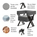 Ver imagem 5 de Kit Poltrona e Puff Decorativa Dunas Estilo Industrial:linho Cinza