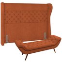 Ver imagem 1 de Kit Cabeceira Cama Box Casal 160cm Madrid com Puff Recamier Santorini Bouclê Terracota