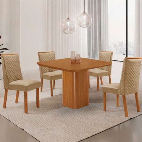Mesa de Jantar Eloise 90cm Tampo MDF Laminado Canto Copo com 4 Cadeiras Yasmin