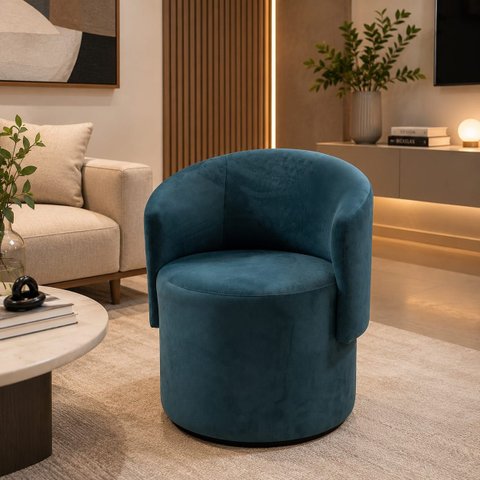 Poltrona Orgânica Veludo Luxuoso Design Sala Recepção Confortável Azul Marinho