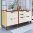 Ver imagem 1 de Armário de Cozinha com Balcão e Tampo 3 Portas 4 Gavetas Pérola 100% Mdf Vidro Reflecta Amêndoa/off