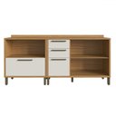Ver imagem 3 de Armário de Cozinha com Balcão e Tampo 3 Portas 4 Gavetas Pérola 100% Mdf Vidro Reflecta Amêndoa/off