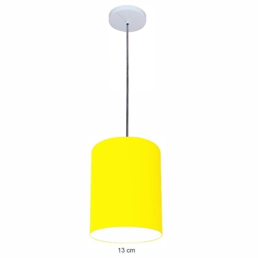 Luminária Pendente Vivare Free Lux Md-4103 Cúpula em Tecido Amarelo da Canopla Canopla Branca e - 1