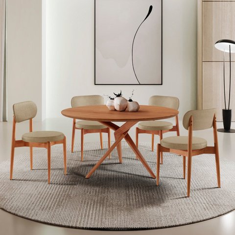 Conjunto Sala de Jantar Mesa Hope Tampo 120cm Redondo Laminado e 4 Cadeiras Hope Soft Marrom/Ambar/I