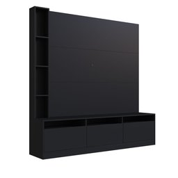 Painel Home/Rack Para TV 180cm 03 Portas e Nichos Laterais - Preto - 4