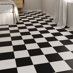 Piso Vinilico Xadrez, Quadriculado, Discoteca Preto e Branco, 38m² 0,7mm Damas - 2