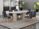 Ver imagem 4 de Conjunto Sala de Jantar Ísis 2,00m com 6 Cadeiras Tampo Orgânico Off White c/ Vidro /Linho Chumbo