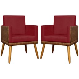 Kit 2 Poltronas Decorativa para Sala Recepção Escritório Consultório Lis Corino Peroba e Suede - 1