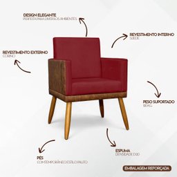 Kit 2 Poltronas Decorativa para Sala Recepção Escritório Consultório Lis Corino Peroba e Suede - 3
