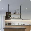 Ver imagem 1 de Nicho Preto Prateleira Suspensa Teto Cozinha Madeira 1.20mt