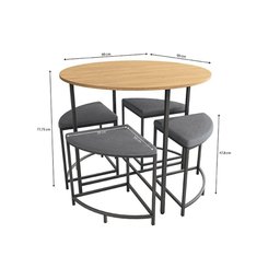 Mesa de Sala Jantar Li038 C/tampo Madeirado 90 Cm + 4 Banquetas Freijó/preto Fosco - Kappesberg - 3