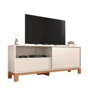 Ver imagem 1 de Bancada Átomo 150cm para Tv até 55 com Porta de Correr Ripada e Gaveta Mdp Off White/freijo G11 - Gr