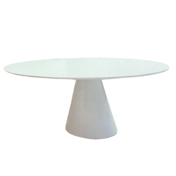 Mesa de Jantar Cone Oval 140x90 Cm Tampo Laca + Vidro Branca Base Branca - 1