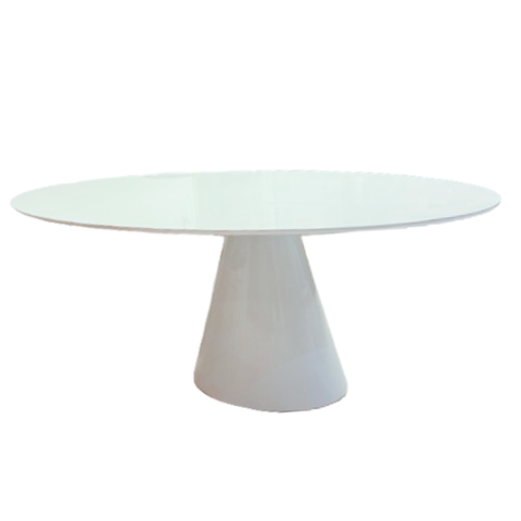 Mesa de Jantar Cone Oval 140x90 Cm Tampo Laca + Vidro Branca Base Branca