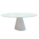 Ver imagem 1 de Mesa de Jantar Cone Oval 140x90 Cm Tampo Laca + Vidro Branca Base Branca