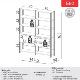 Conjunto Industrial P/ Escritório Completo 7 Peças 100% Mdf - 7