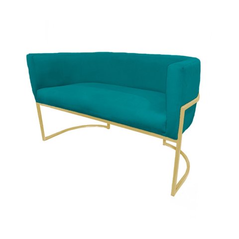 Namoradeira Poltrona Decorativa Luana Suede Azul Turquesa com Base Dourada - Fm