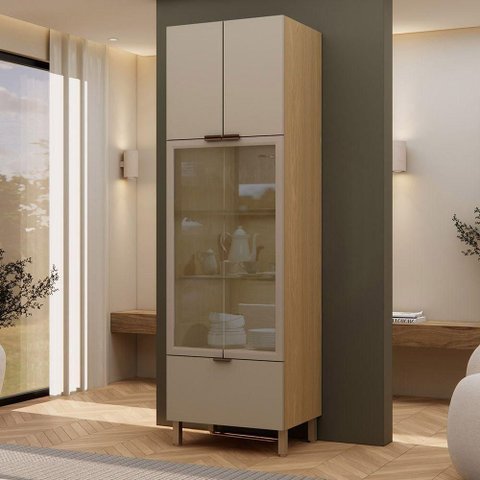 Paneleiro Cristaleira Vitra 4 Portas MDP-MDF 70cm Freijo e Mocca Luciane Móveis