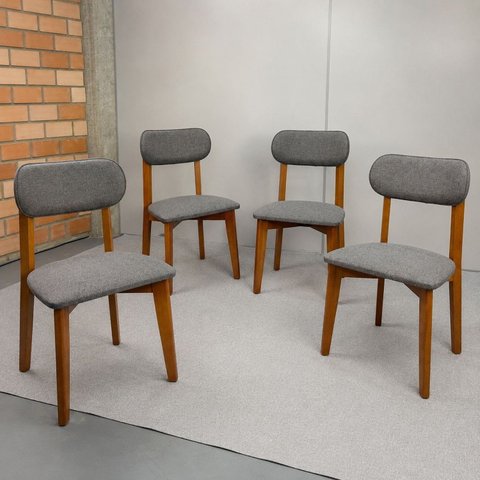 Kit 4 Cadeiras Maya Revestida em Linho Ergônomica Design Delicado & Versátil
