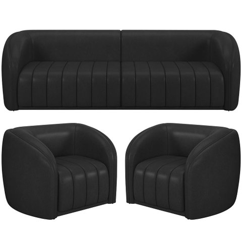 Kit Sofá 4 Lugares para Sala 252cm com 02 Poltronas Lazio M03 Corano Preto - Lyam Decor