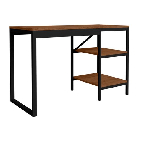Mesa Home Office Slim Canela Prateleiras Mdf Aço Minimalista
