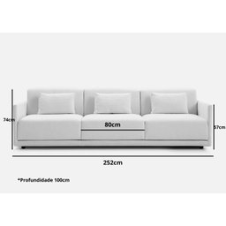 Sofá 3 Lugares King Size Revestimento em Sarja Branco, 2,52m - 2