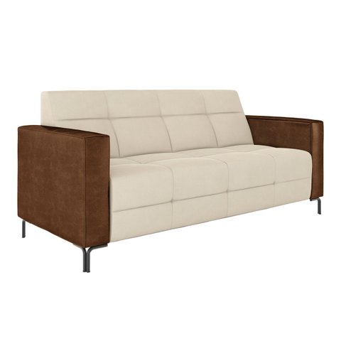 Sofá Living Decorativo Houston 2 Lugares 180cm Pés em Metal Veludo/ Pu Bege/ Marrom G33 - Gran Belo