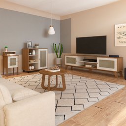 Sala de Estar Completa para Tv até 75 Polegadas Charlotte 4 Portas Cinamomo/off White - Pnr Móveis - 2