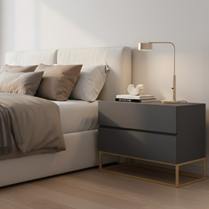 Mesa de Cabeceira Eros 60cm Base Dourado Mdf/mdp Mesinha Apoio Quarto Escritório Moderno:cinza