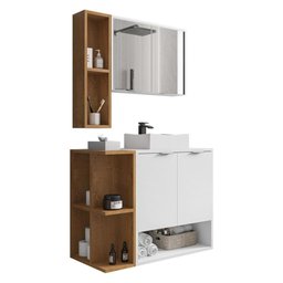 Gabinete de Banheiro Suspenso com Cuba e Espelheira 70cm Multimóveis Cr10125 Branco Naturalle - 2 Gabinete de Banheiro Suspenso com Cuba e Espelheira 70cm Multimóveis Cr10125 Branco Naturalle - 2