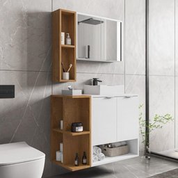 Gabinete de Banheiro Suspenso com Cuba e Espelheira 70cm Multimóveis Cr10125 Branco Naturalle - 1 Gabinete de Banheiro Suspenso com Cuba e Espelheira 70cm Multimóveis Cr10125 Branco Naturalle - 1