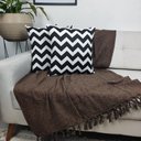 Ver imagem 2 de Manta para Sofá Marrom + 2 Capas de Almofada Preta